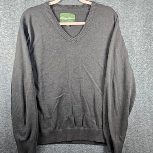 Eddie Bauer Men XXL Brown Pullover Sweater V Neck Lightweight Classic Look‎